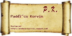 Padács Korvin névjegykártya